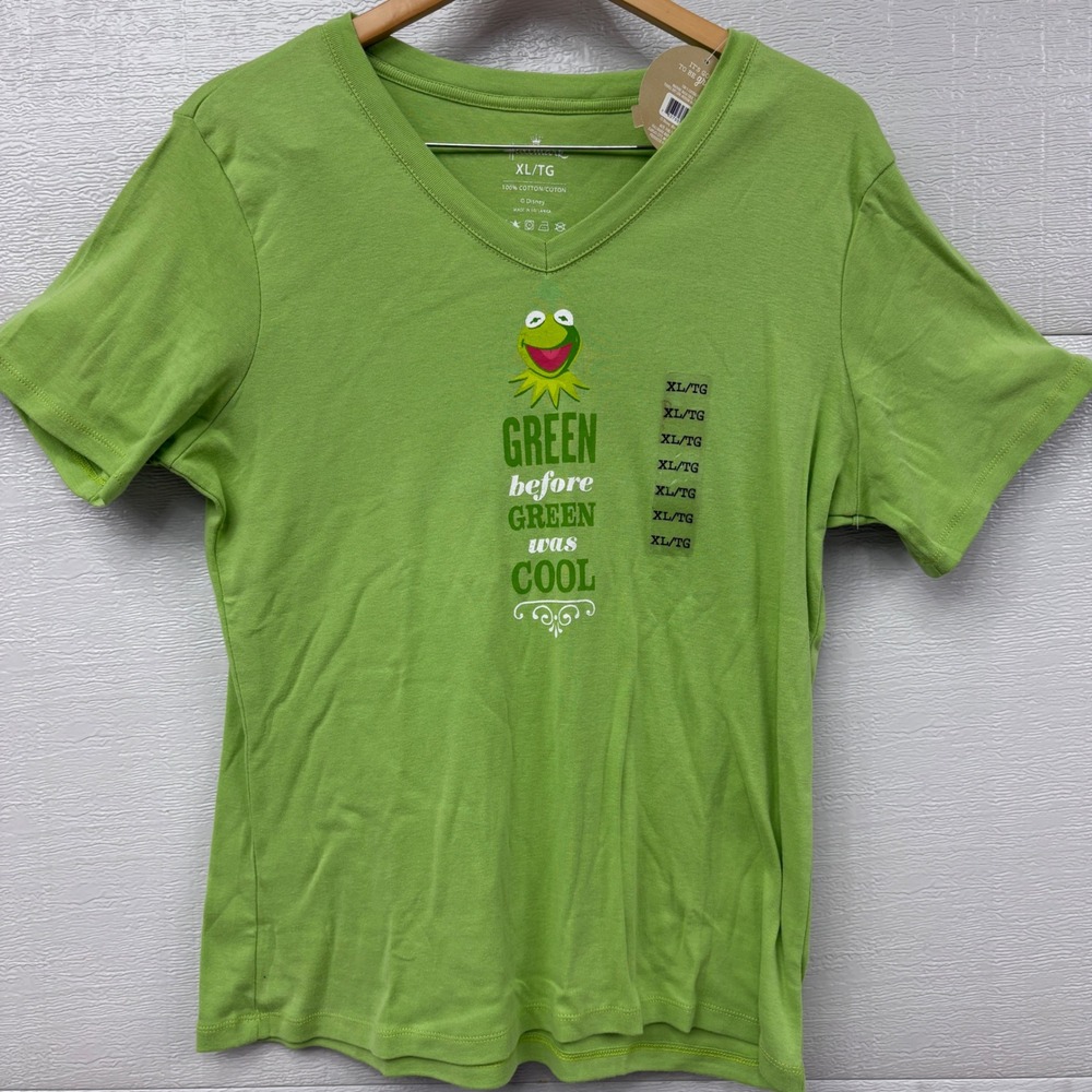 Hallmark Disney Muppet Kermit the Frog Green Before Green Was Cool V-Neck Tee XL